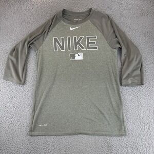 Nike Baseball MLB Men's 3/4 Sleeve Shirt Training Batting Dri-Fit‎ Gray Small